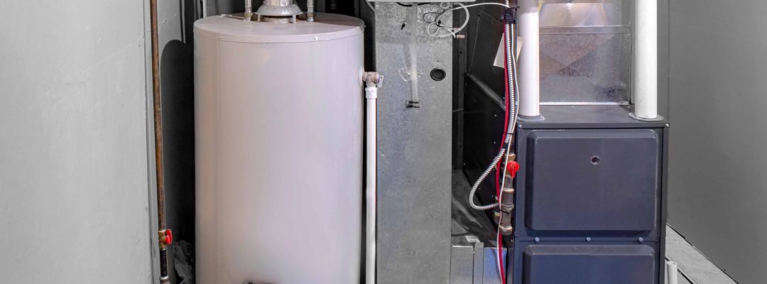 A home high efficiency furnace with a residential gas water heater & humidifier.